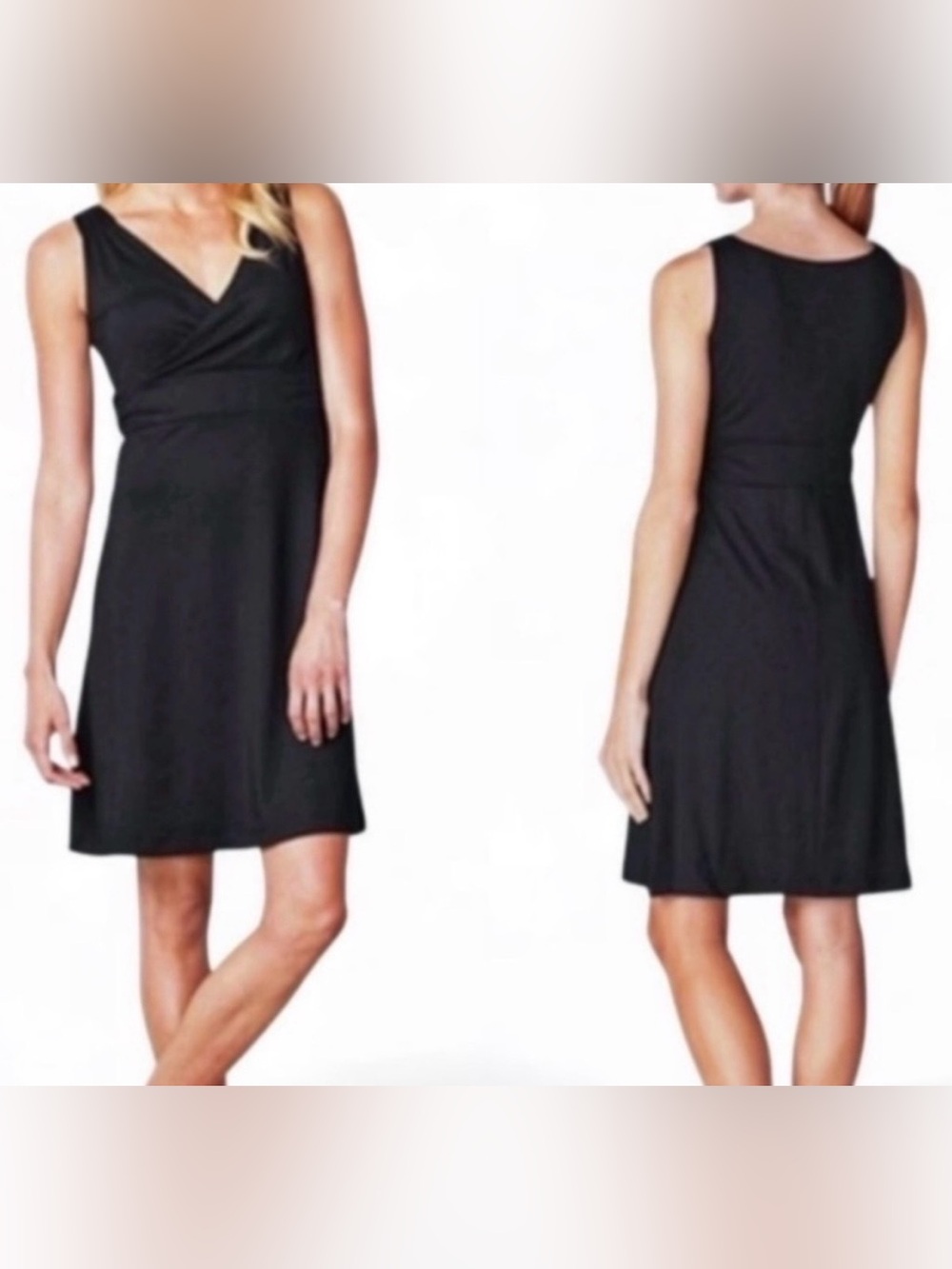 Eddie Bauer Travex Classic Black Surplice High Waisted Midi Dress NWT XS